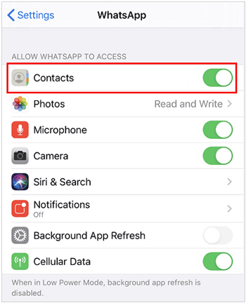 turn on contacts permission on iphone for whatsapp if the contacts don't show