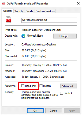 set pdf read only on windows