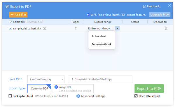 wps office excel export to pdf