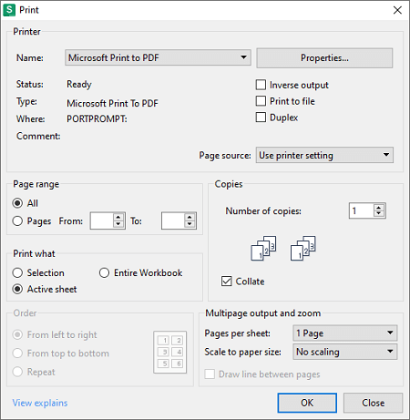 wps office print excel to pdf print options