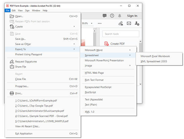 pdf to excel converter in adobe