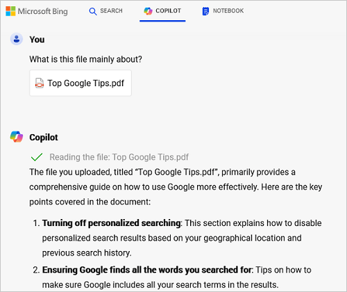 bing ai reading pdf