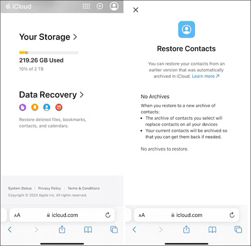 how to recover deleted contacts from iPhone without computer from icloud website