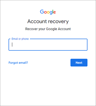 home page of google account recovery