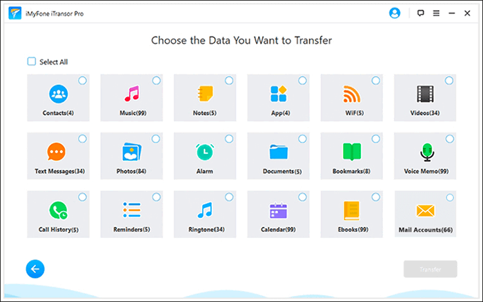 elige los datos que deseas transferir