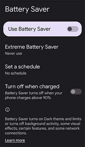 turn on the battery saver