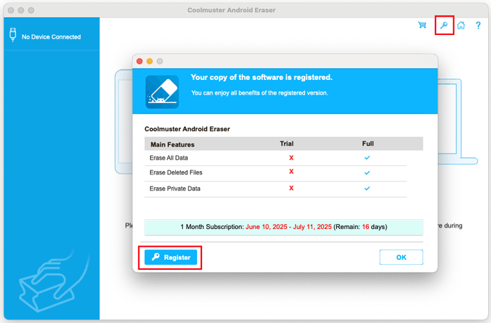 Register Coolmuster Android Eraser for Mac