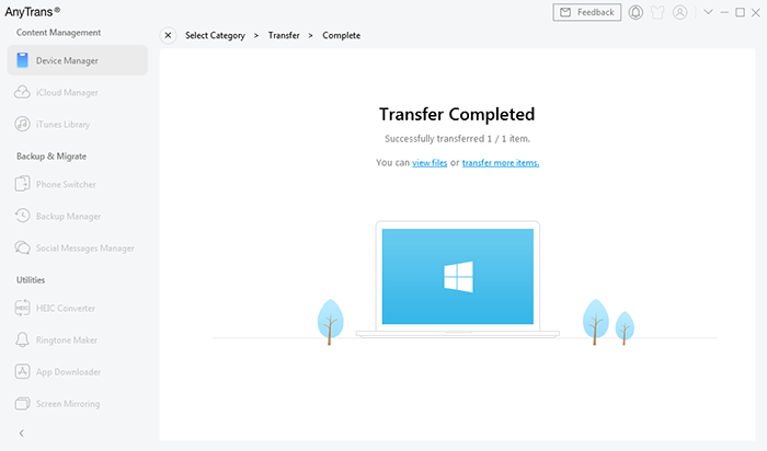 terminer le processus de transfert
