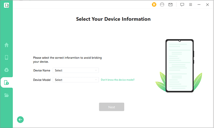 sélectionnez les informations de votre appareil