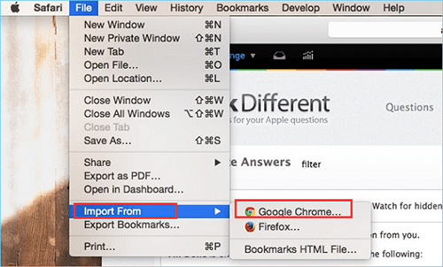 importer des signets Chrome dans Safari