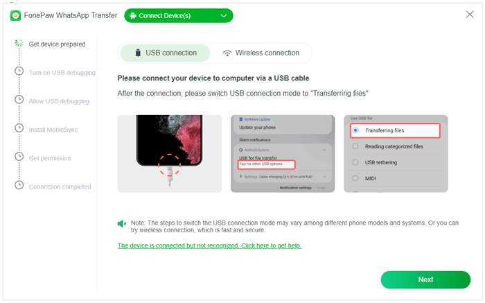 cihazları fonepaw whatsapp transferine bağlayın