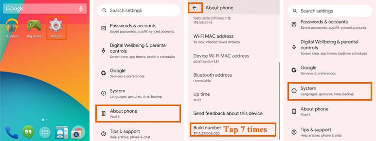 open developer options on google
