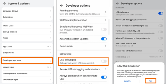 enable usb debugging on huawei honor