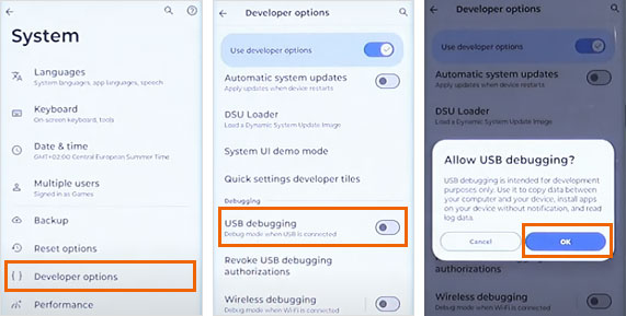 enable usb debugging on motorola