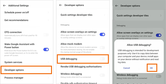 open usb debugging on oneplus