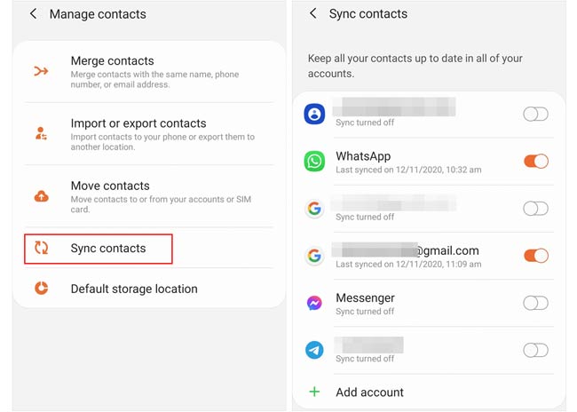 Samsung kişilerini Google hesabıyla senkronize etme