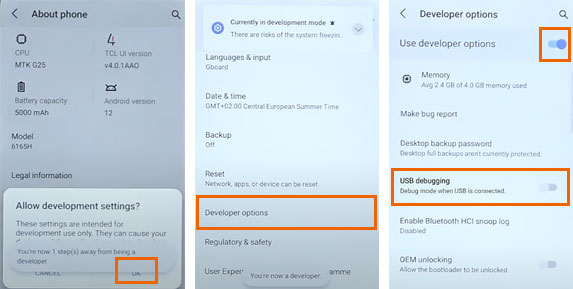 enable usb debugging on tcl phone