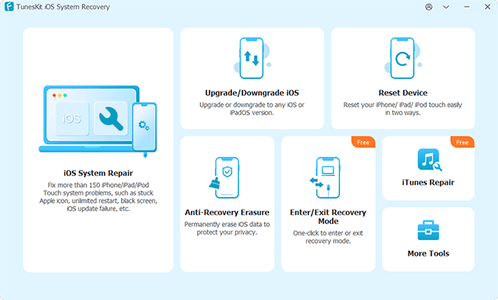 the main interface of tuneskit ios system recovery