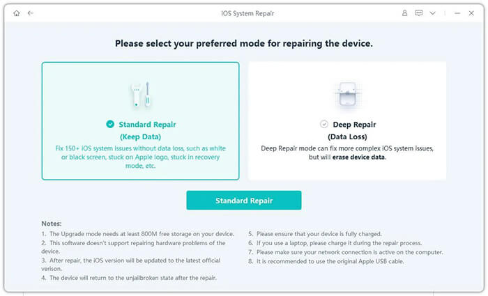choose standard repair mode