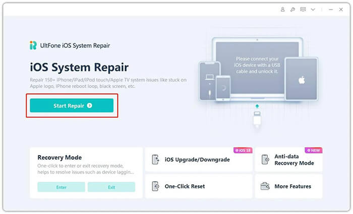 the main interface of ultfone ios system repair
