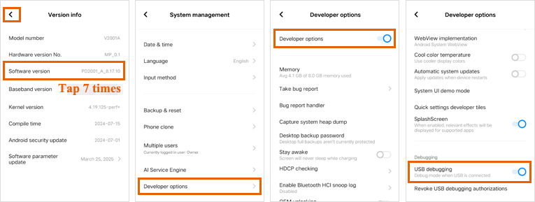 enable USB debugging on vivo