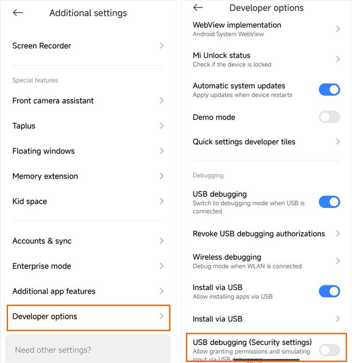 XiaomiでUSBデバッグ（セキュリティ設定）を有効にする