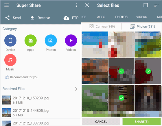 use o Easy Share para enviar arquivos via Wi-Fi entre telefones Android