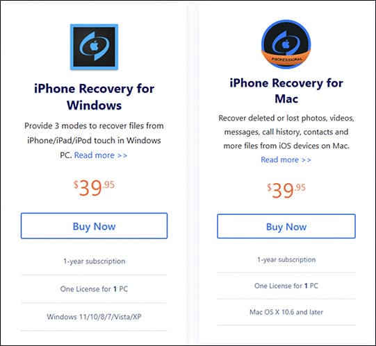 ibeesoft iPhone数据恢复价格
