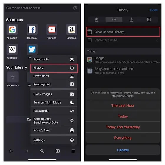 如何在 iPhone 上使用 Firefox 删除浏览历史记录