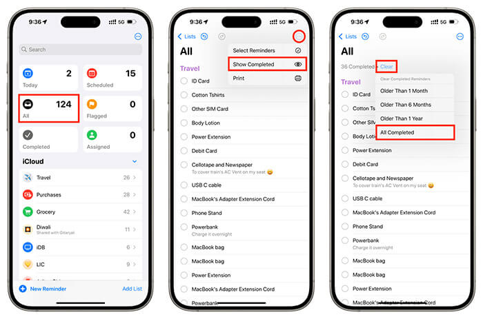 iPhone'da tamamlanmış tüm hatırlatıcılar nasıl silinir