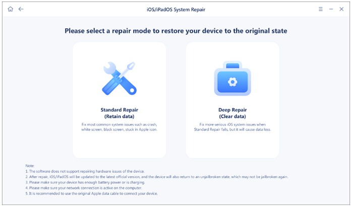 choose the repair mode