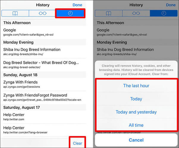如何在 iPhone 上通过 Safari 按时间段删除浏览历史记录