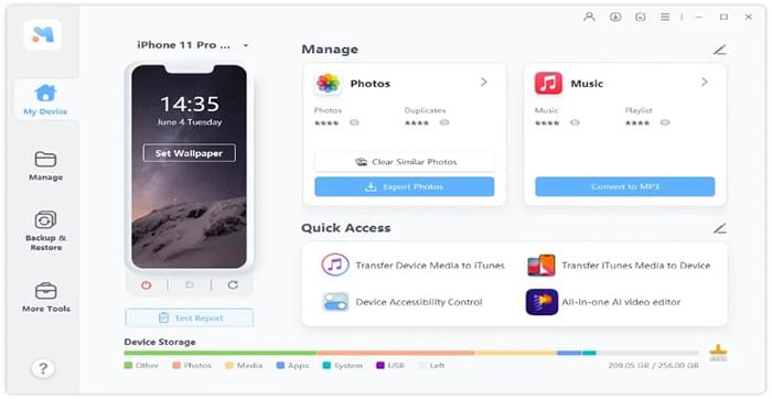 die Hauptschnittstelle des Ultfone iOS-Datenmanagers