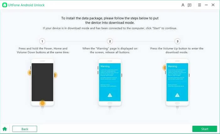 ultfone androidのロック解除、ダウンロードモードに入る
