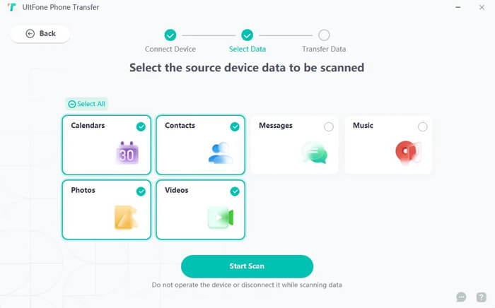scan data on ultfone phone transfer