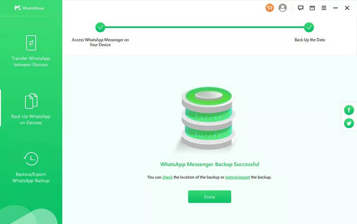 Sauvegarde complète de Whatsmover sur Wootechy