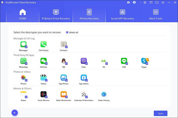 scansiona i dati dell'iPhone