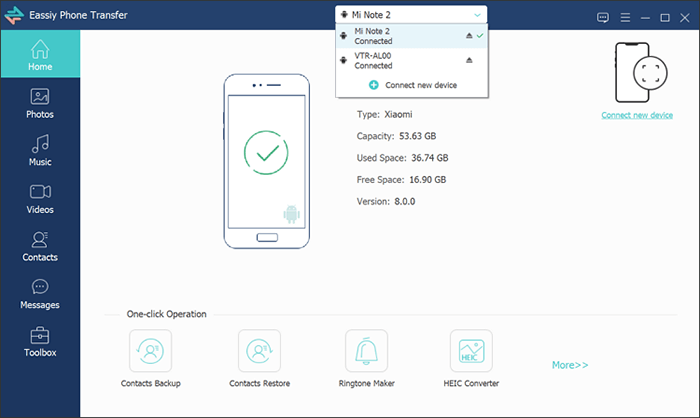 connect phones to eassiy phone transfer