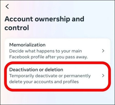 выберите деактивацию или удаление
