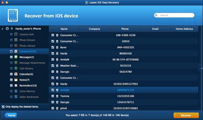 Wählen Sie die Daten aus, die Sie wiederherstellen möchten.
