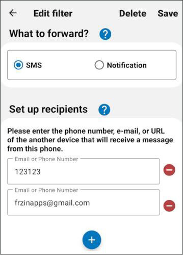 encaminhar mensagens de texto no Android com o encaminhador de SMS