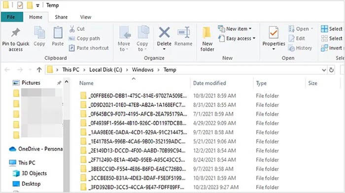 hapus file secara manual untuk memperbaiki pembersihan disk yang tidak menghapus file sementara