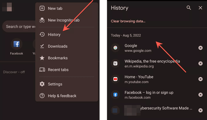 Chrome tarama geçmişinin zaman aralığını seçin