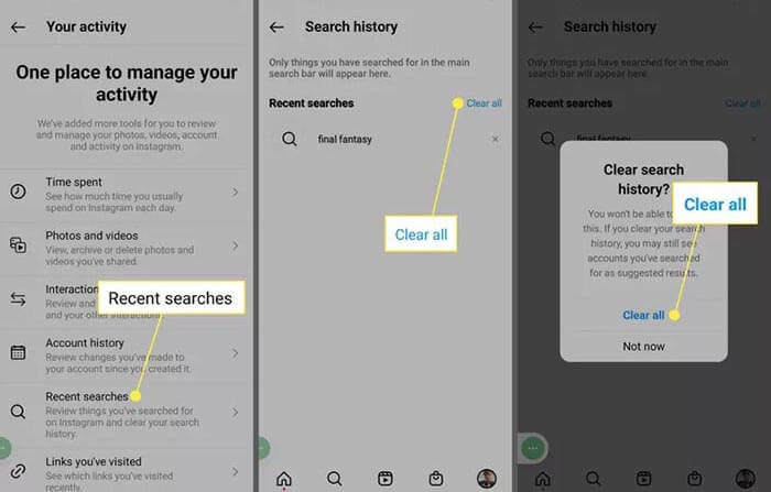 как очистить историю поиска в Instagram на iPhone через настройки Instagram