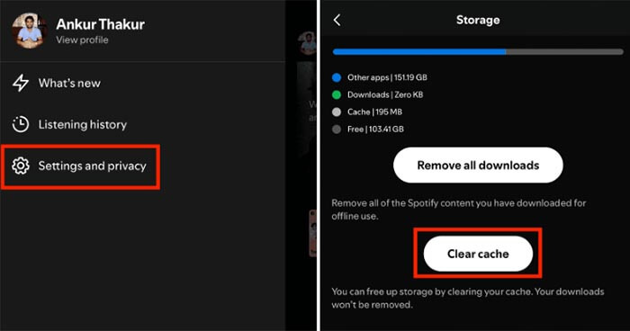 Cara menghapus cache Spotify di iPhone melalui pengaturan Spotify