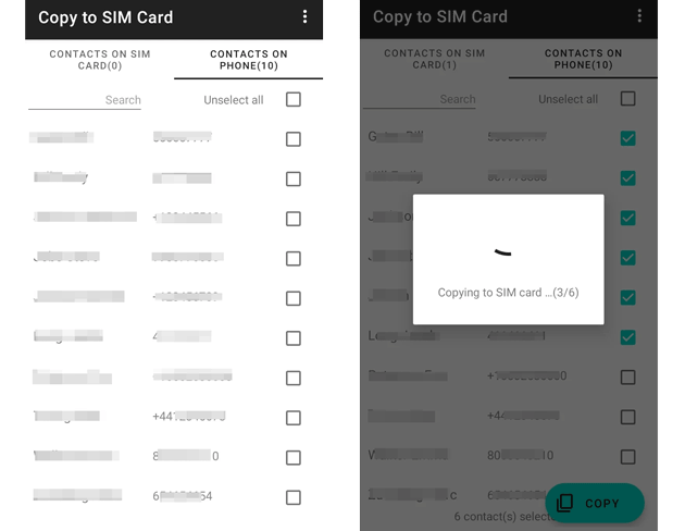 Utilice copiar a la tarjeta SIM para importar contactos