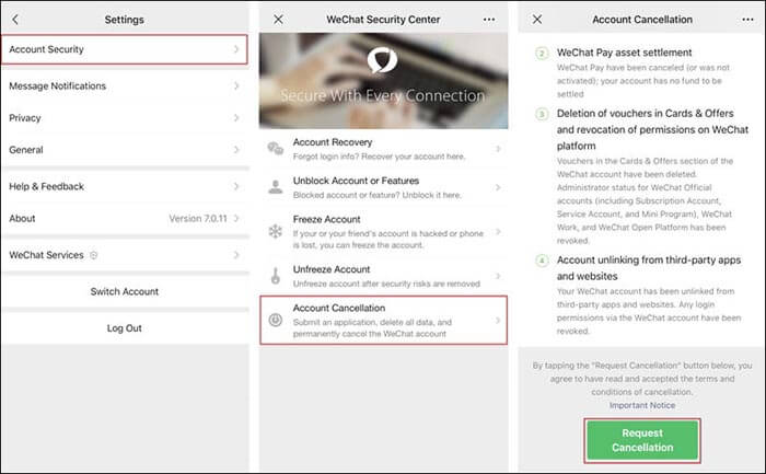 iPhoneでWeChatアカウントを削除する方法