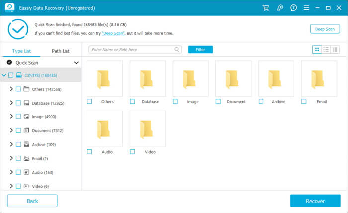 從簡易資料復原中選擇掃描模式