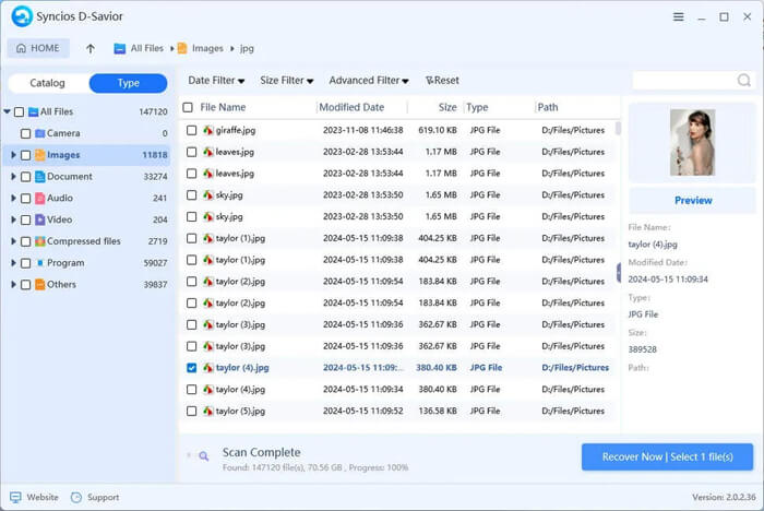 プレビュー Syncios DSavior データ