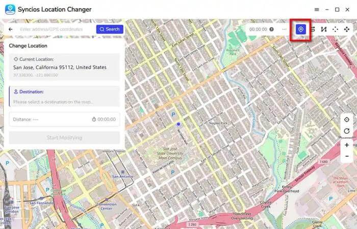 Selecione o modo no trocador de localização do Syncios.